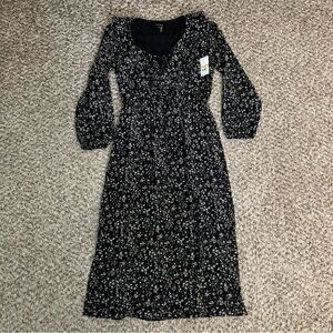 NEW! 1. State S Womens Black Floral Autumn Ruffle Petite Fleur Midi Dress Small